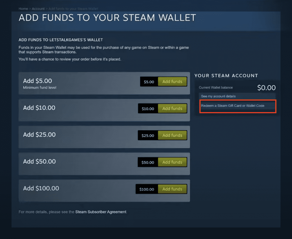 How to redeem steam gift card