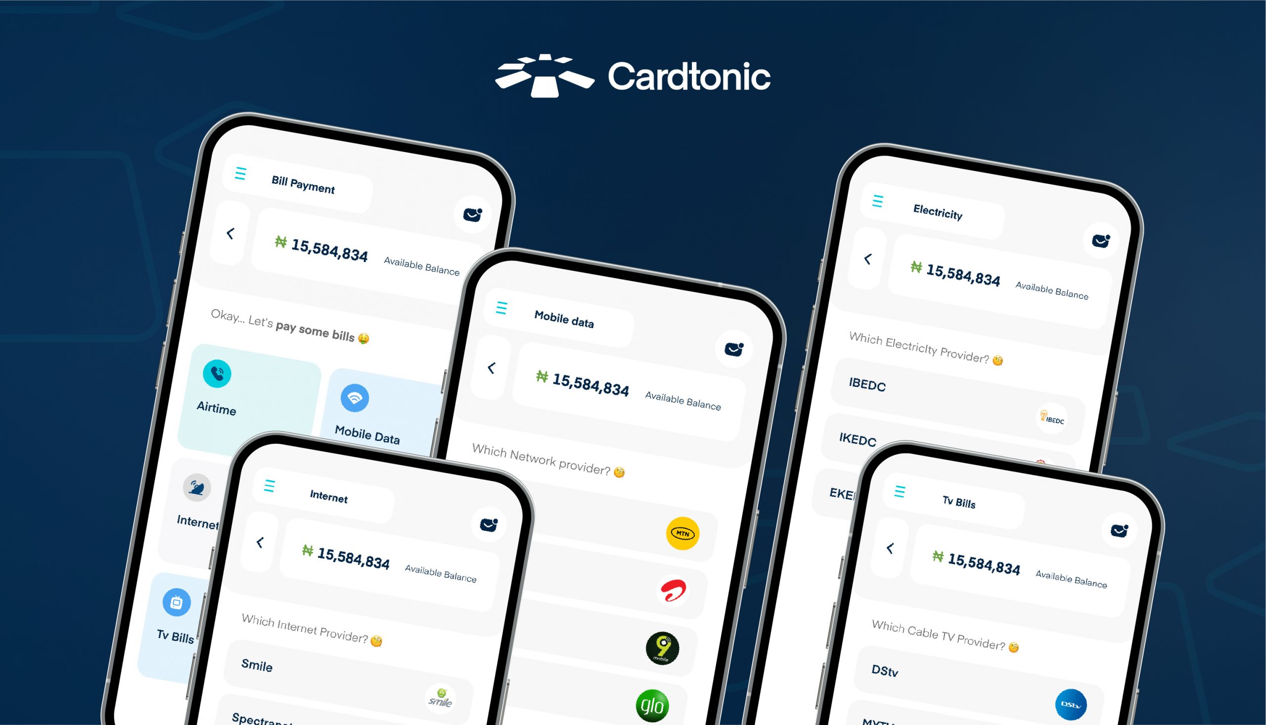 Bill Payment options on the Cardtonic app